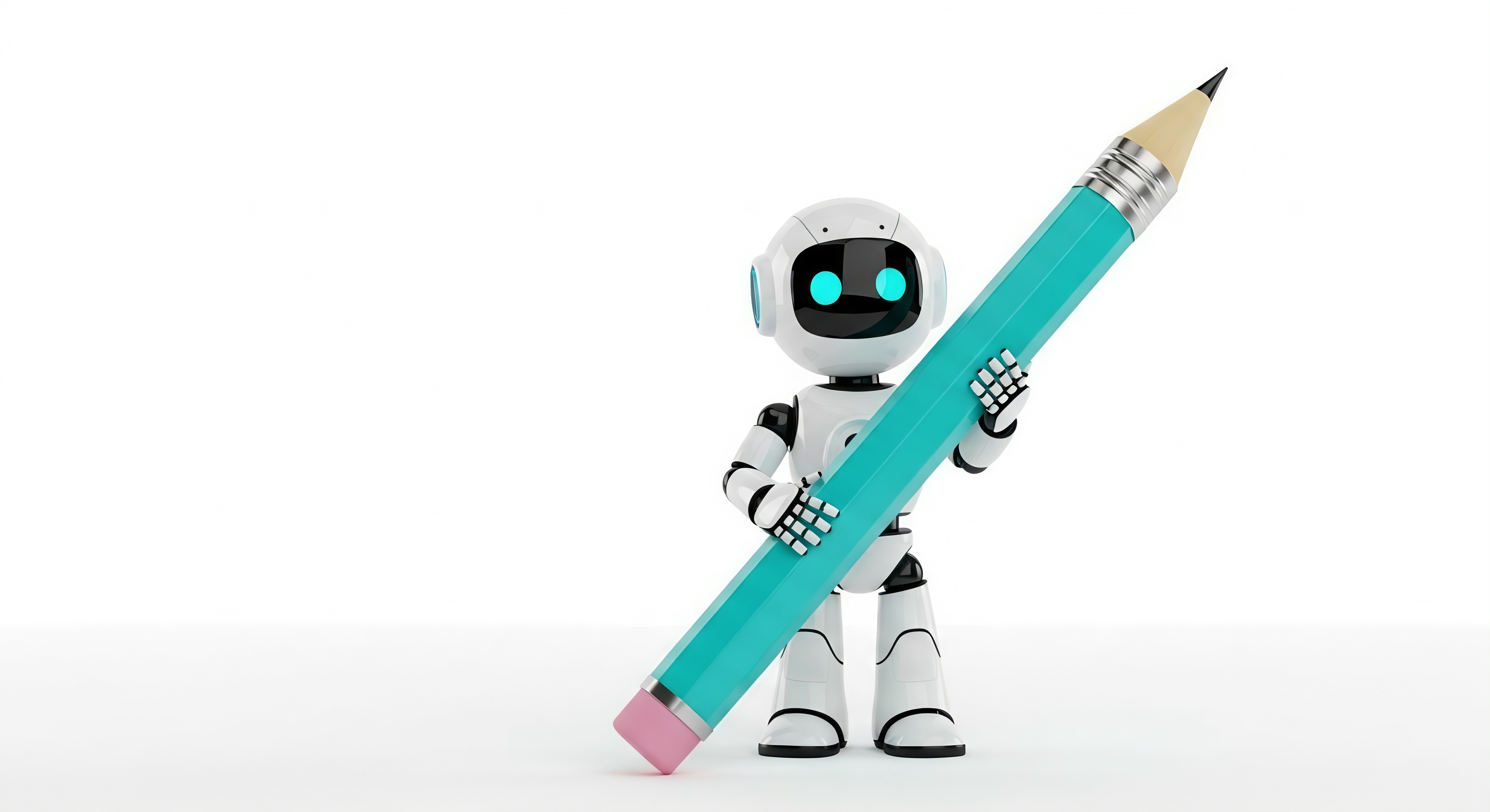 Roboter mit großem Stift als Symbol für KI-Protokollierung