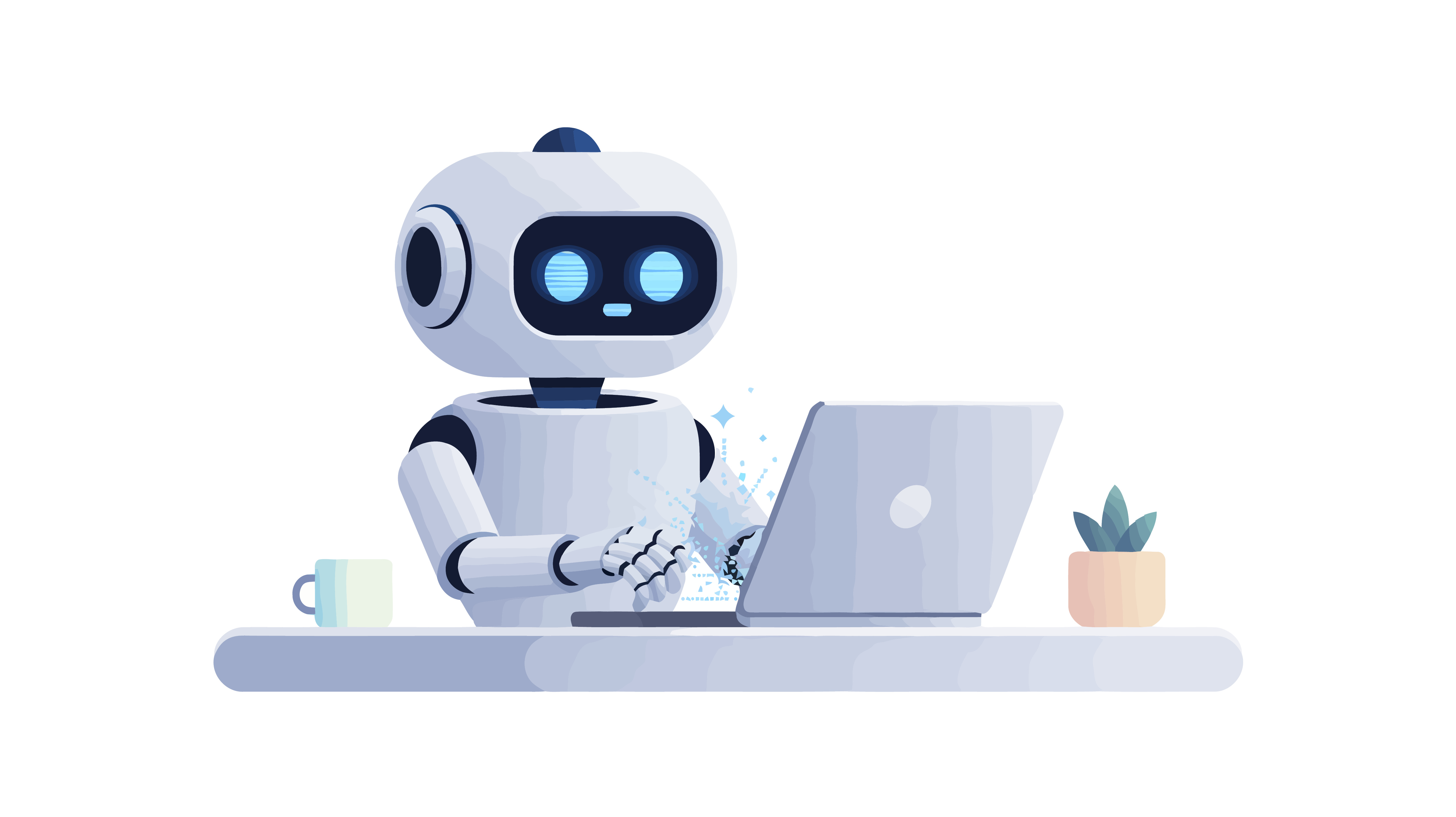 Roboter arbeitet an einem Laptop