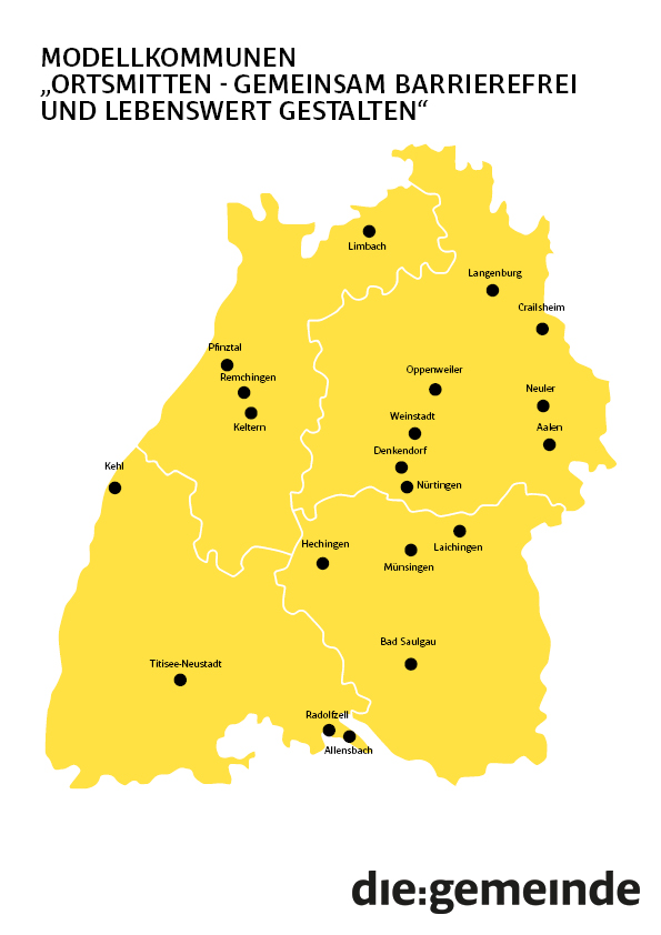 Landkarte - Modellkommunen für das Ortsmitten-Projekt