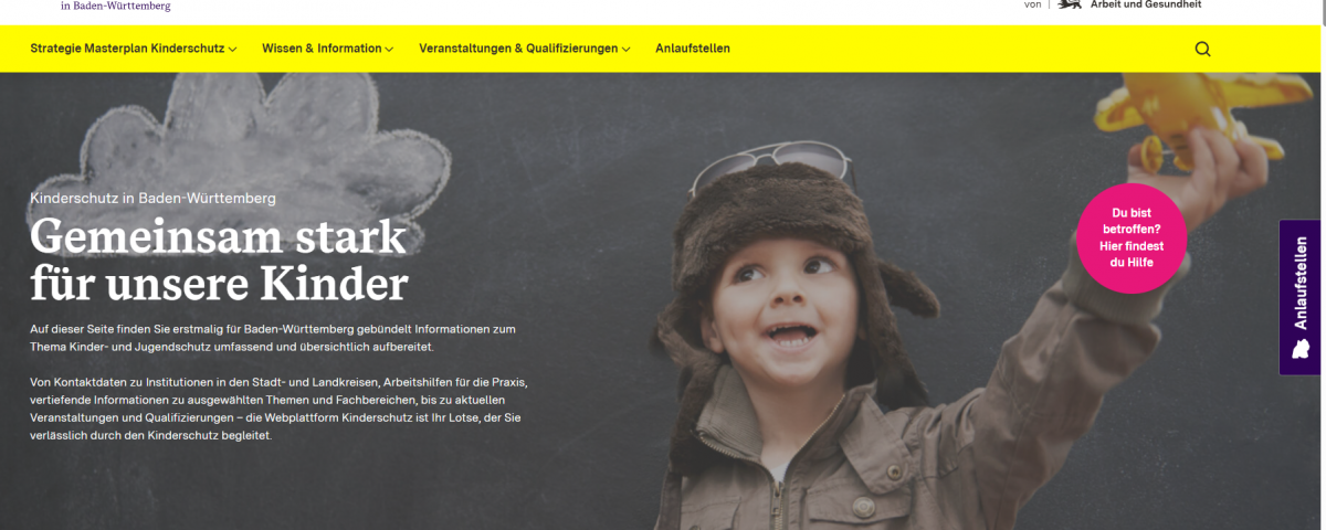 Startseite der Webplattform Kinderschutz Baden-Württemberg