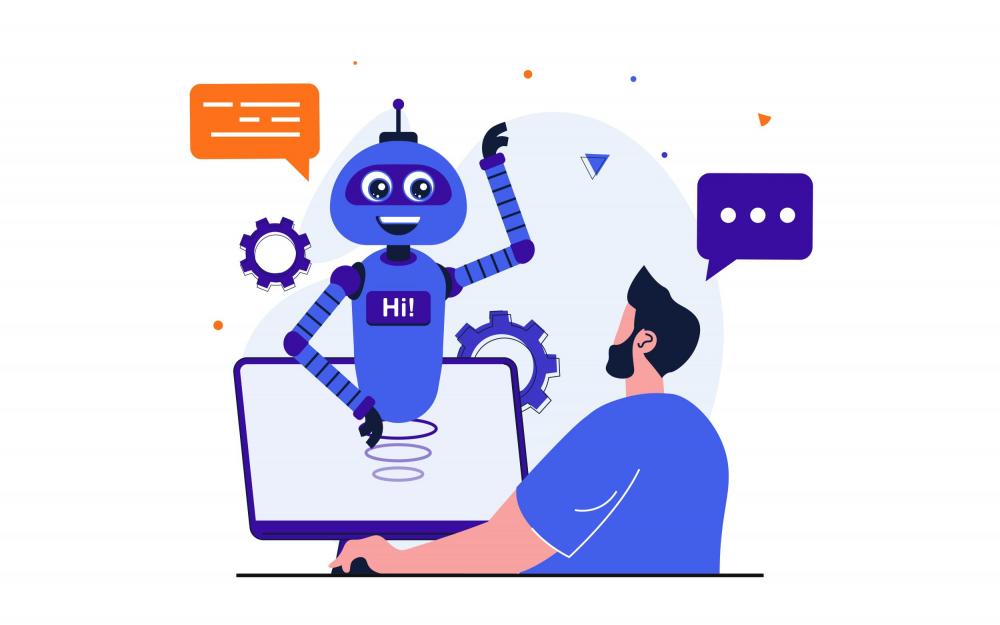 Mensch im Dialog mit einem freundlichen Chatbot