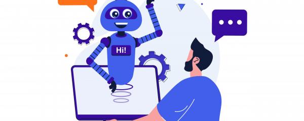 Mensch im Dialog mit einem freundlichen Chatbot